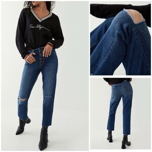 True Religion Starr High-Rise Cropped Straight Women's Buttonfly Jeans Size 28
